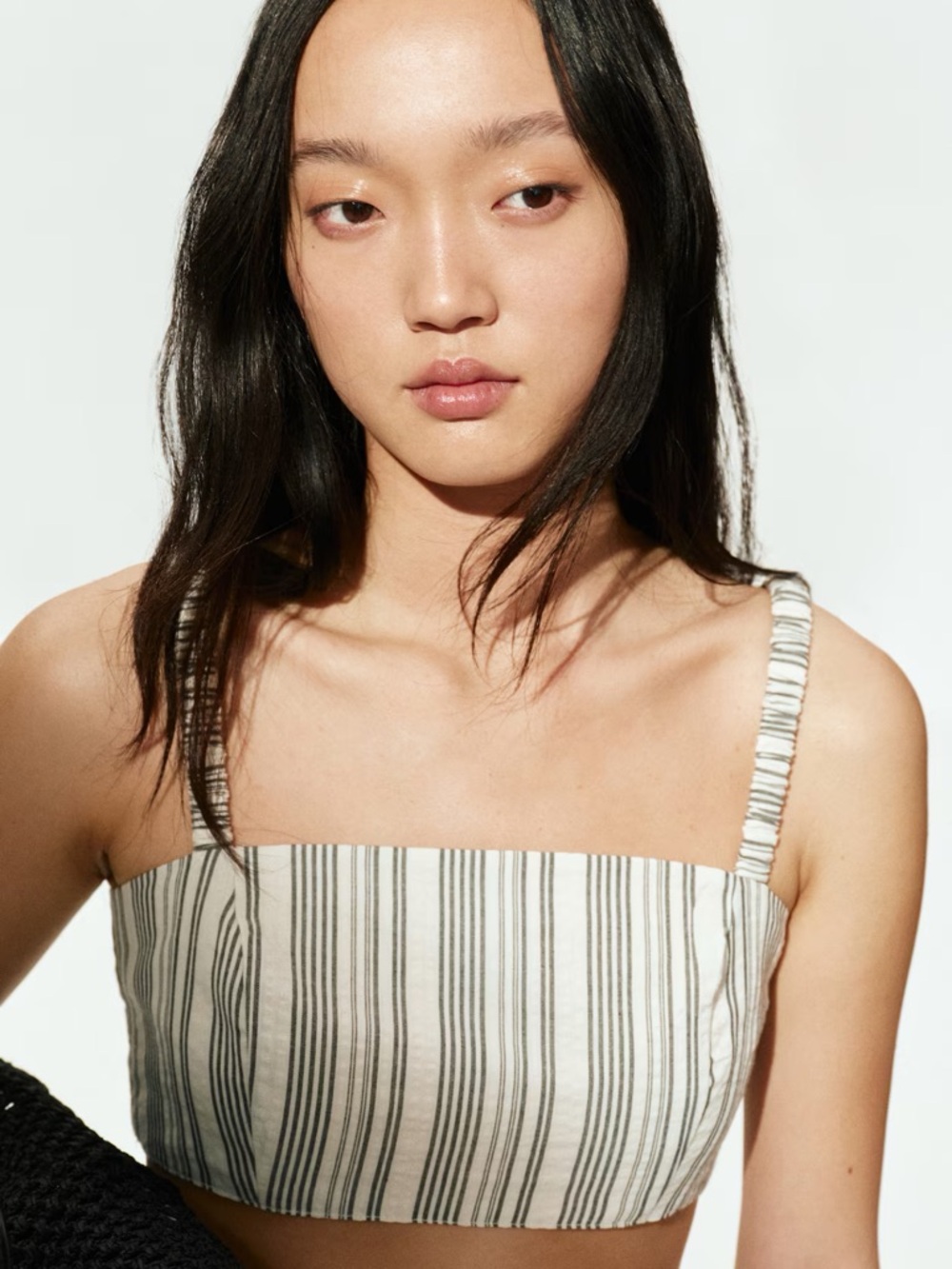 H&M Divided NWT Striped Crop Top White Gray Camisole Square Neck M